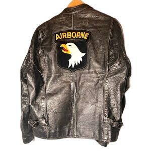 Mens Black Leather Motorcycle Jacket 101st Airborne Patch